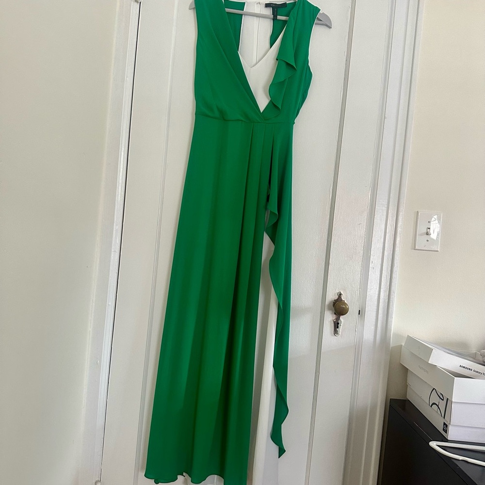 BCBGMaxAzria Green Tie Front Maxi Dress V-Neck Sleeveless